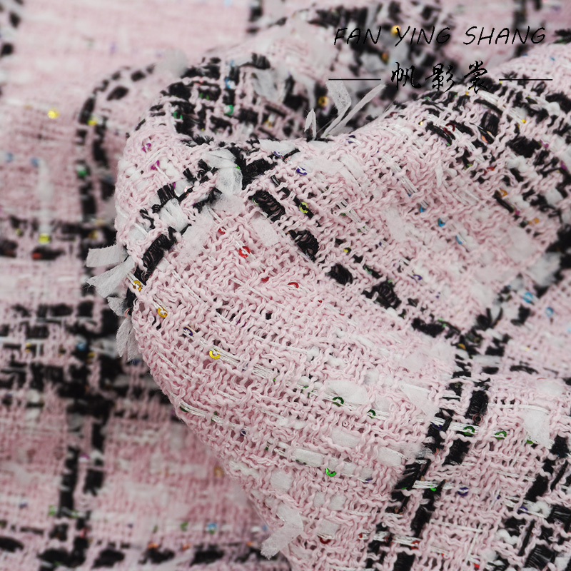 Sewing Tweed - Pink Classical Big Plaid Colored Sequins