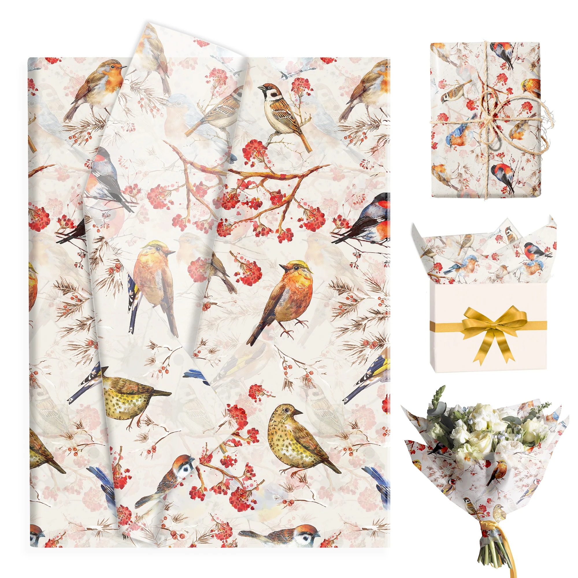 Pattern Tissue Paper - 15/35pcs Flower Birds Printed Tissue Paper