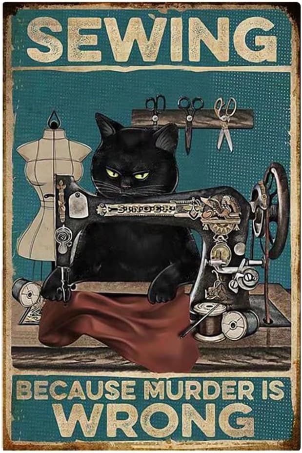 Sewing Art - Y1,Yepzoer Cat Kitty Sewing Retro Style,Sewing