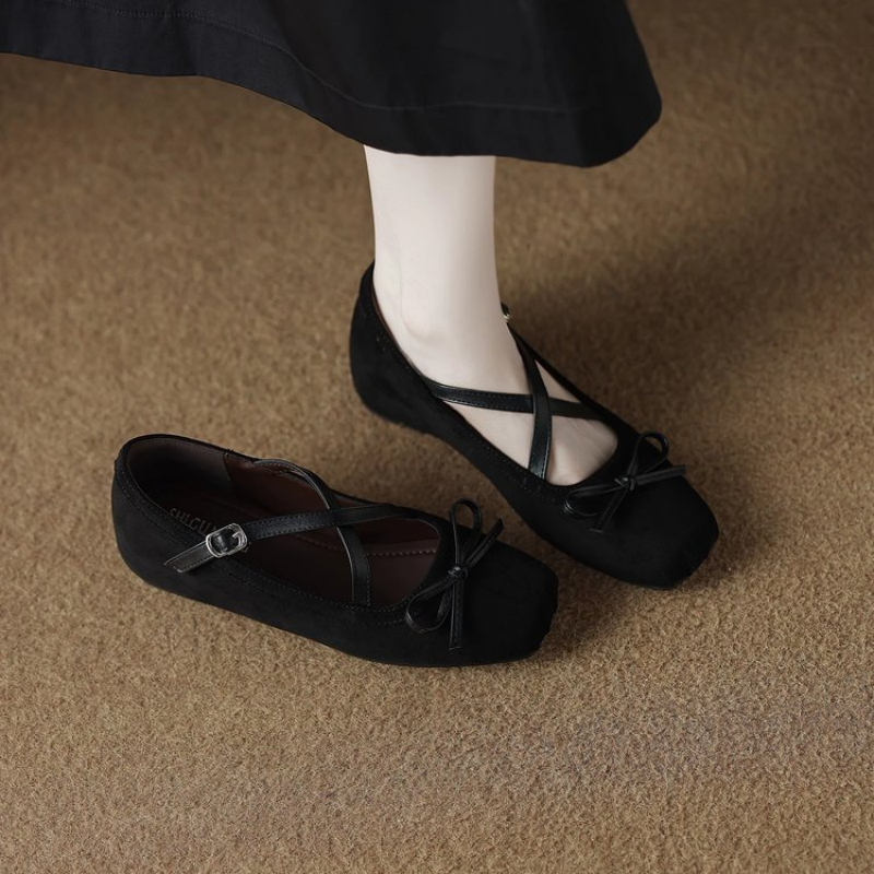 Elastic Waistband Roll - Women's Mary Jane Flats Criss-Cross Strap