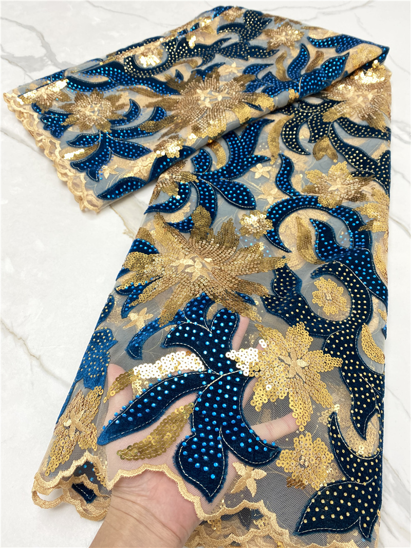 Sewing Velvet Fabric - PGC Blue African Velvet Lace Fabric