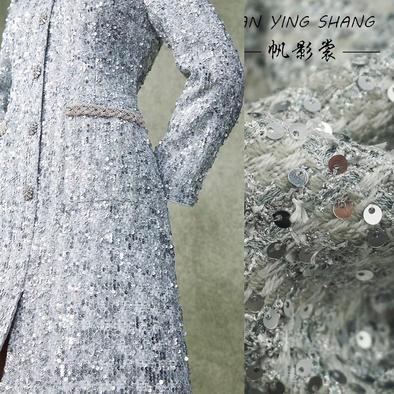 Sewing Tweed - Silver Gray Glitter Sequins Tweed Fabric