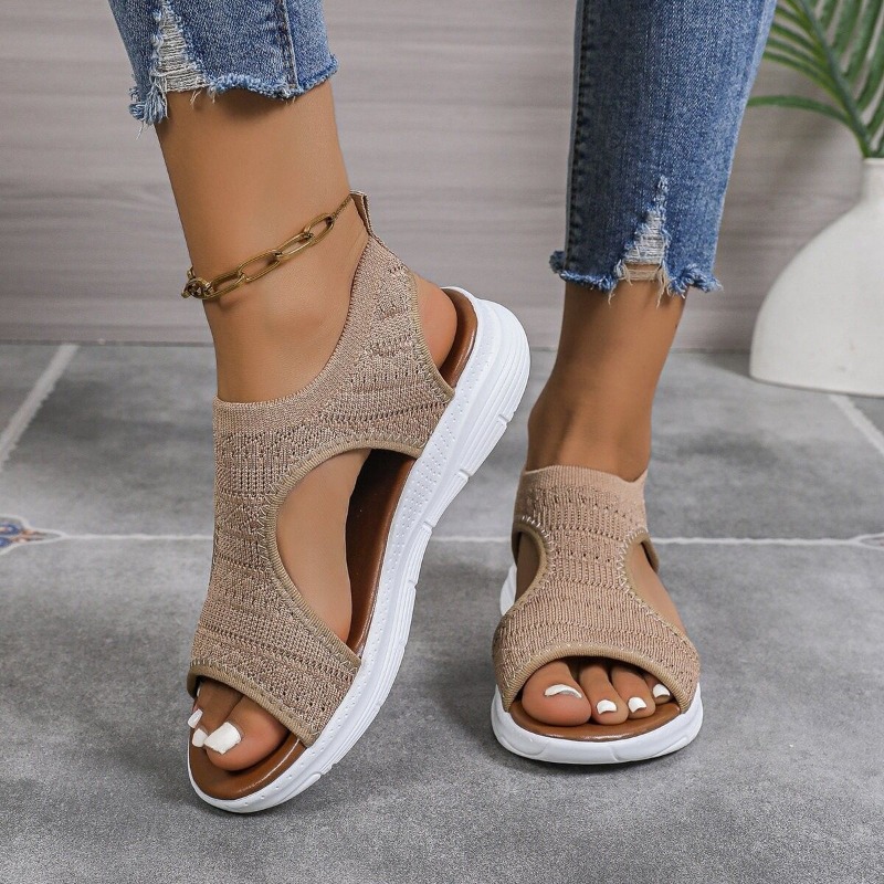 Elastic Waistband Roll - Women Summer Sandals Elastic Knitted Sports