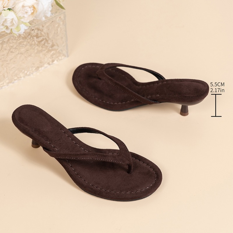 Sewing Nylon - Women Brown Heeled Sandals with Thin
