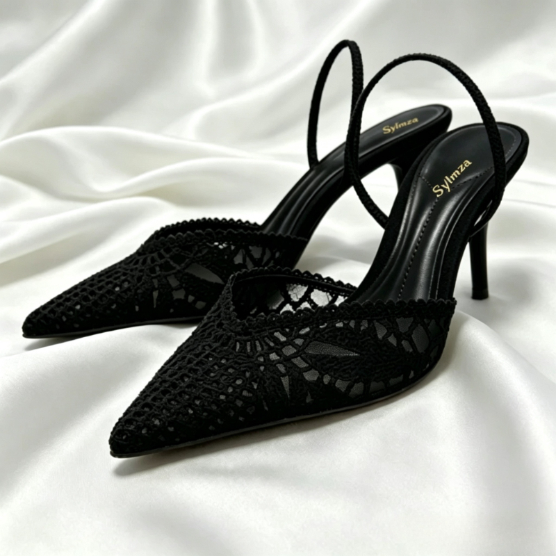 Elastic Waistband Roll - Novely Hollow Woven Design Heels for