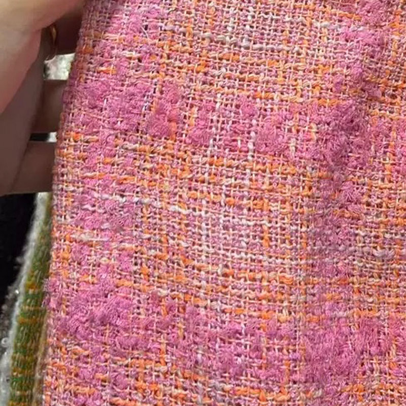 Sewing Tweed - Pink and Orange Lattice With Ribbon