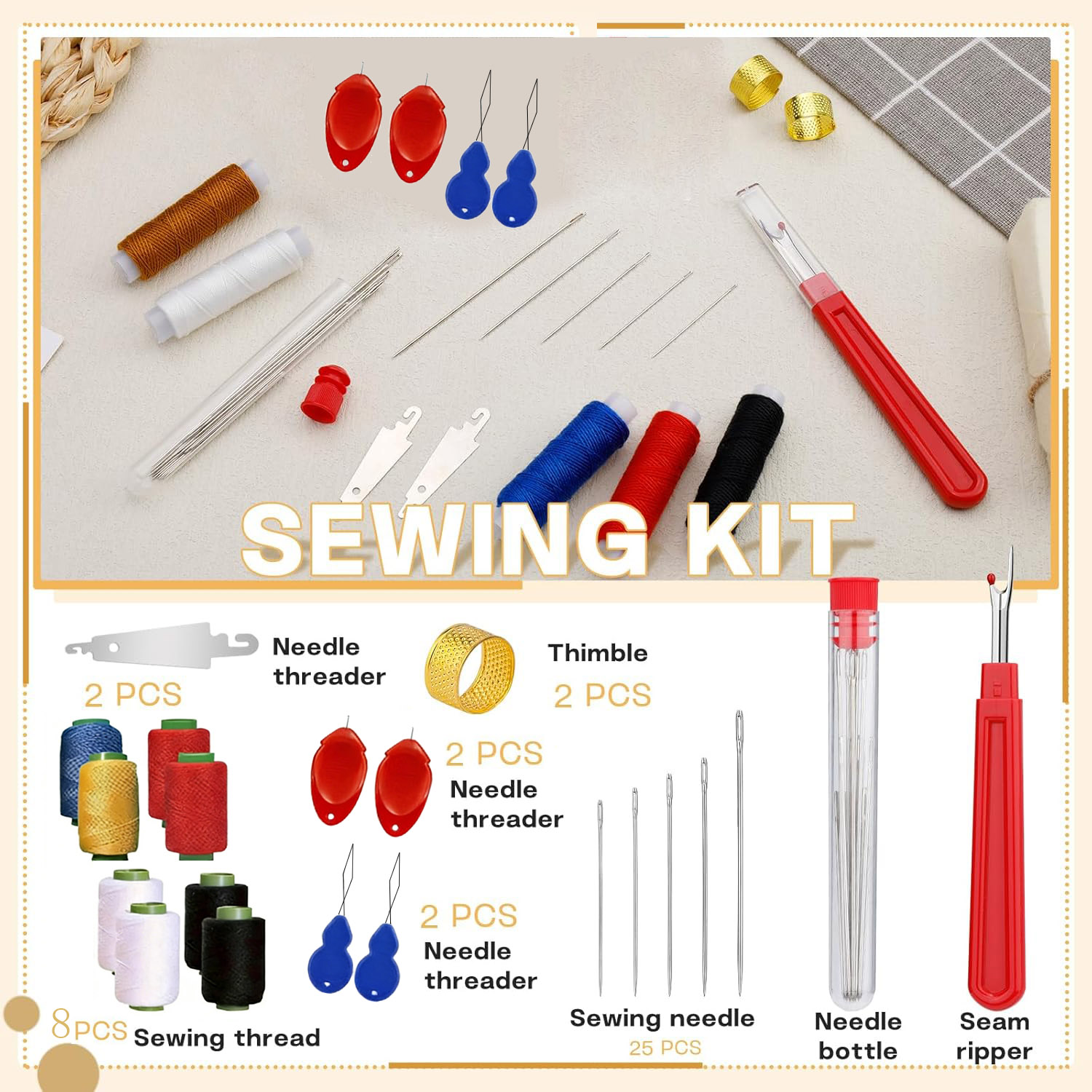 Sewing Repair - 43pcs Big Eye Sewing Needle Kit