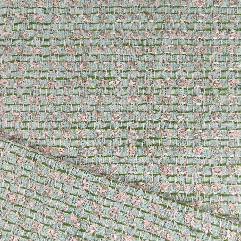 Sewing Tweed - Green/Red Ribbon Yarn-Dyed Braided Tweed Fabric