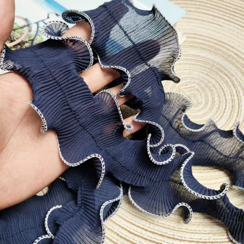 Textile Sewing Factory - Dark blue Chiffon center Pleated wavy