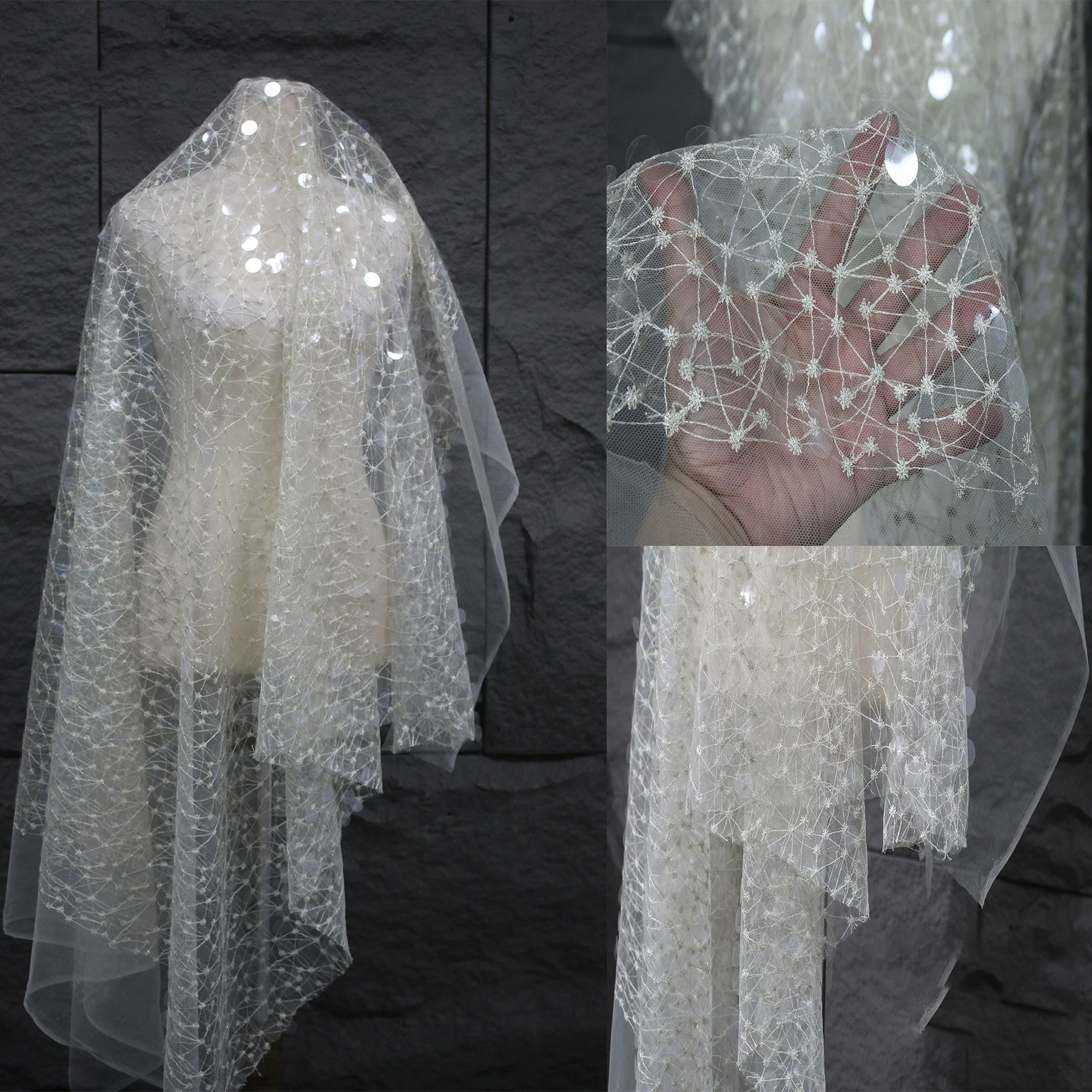 Sewing Net - 1yard Sequin embroidery thread lace fabric