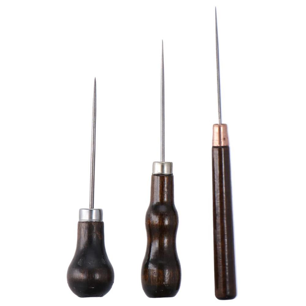 3Pcs Wooden Handle Scratch Awl - Sewing Repair ulasan dan harga