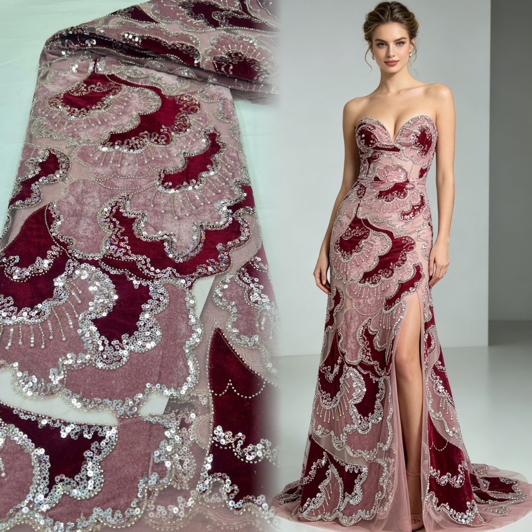 5 Yards Velvet Beaded Embroide - Sewing Velvet Fabric ulasan dan harga