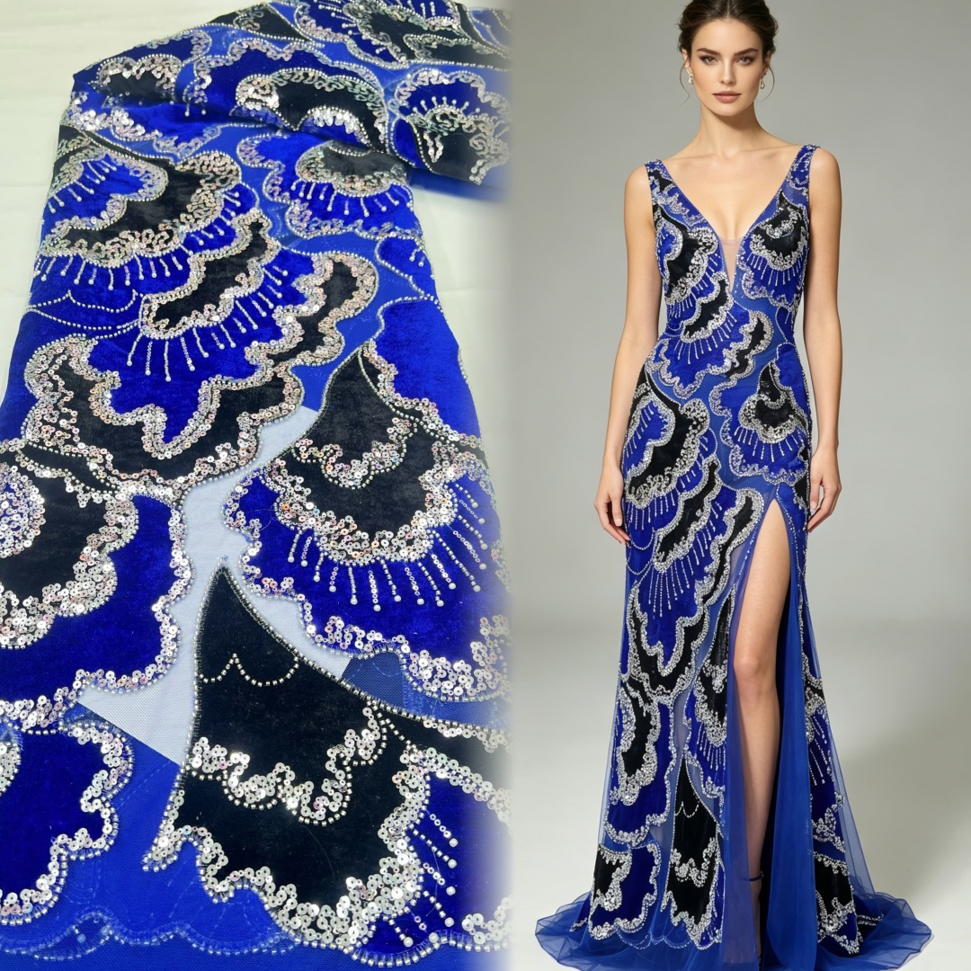5 Yards Velvet Beaded Embroide - Sewing Velvet Fabric ulasan dan harga