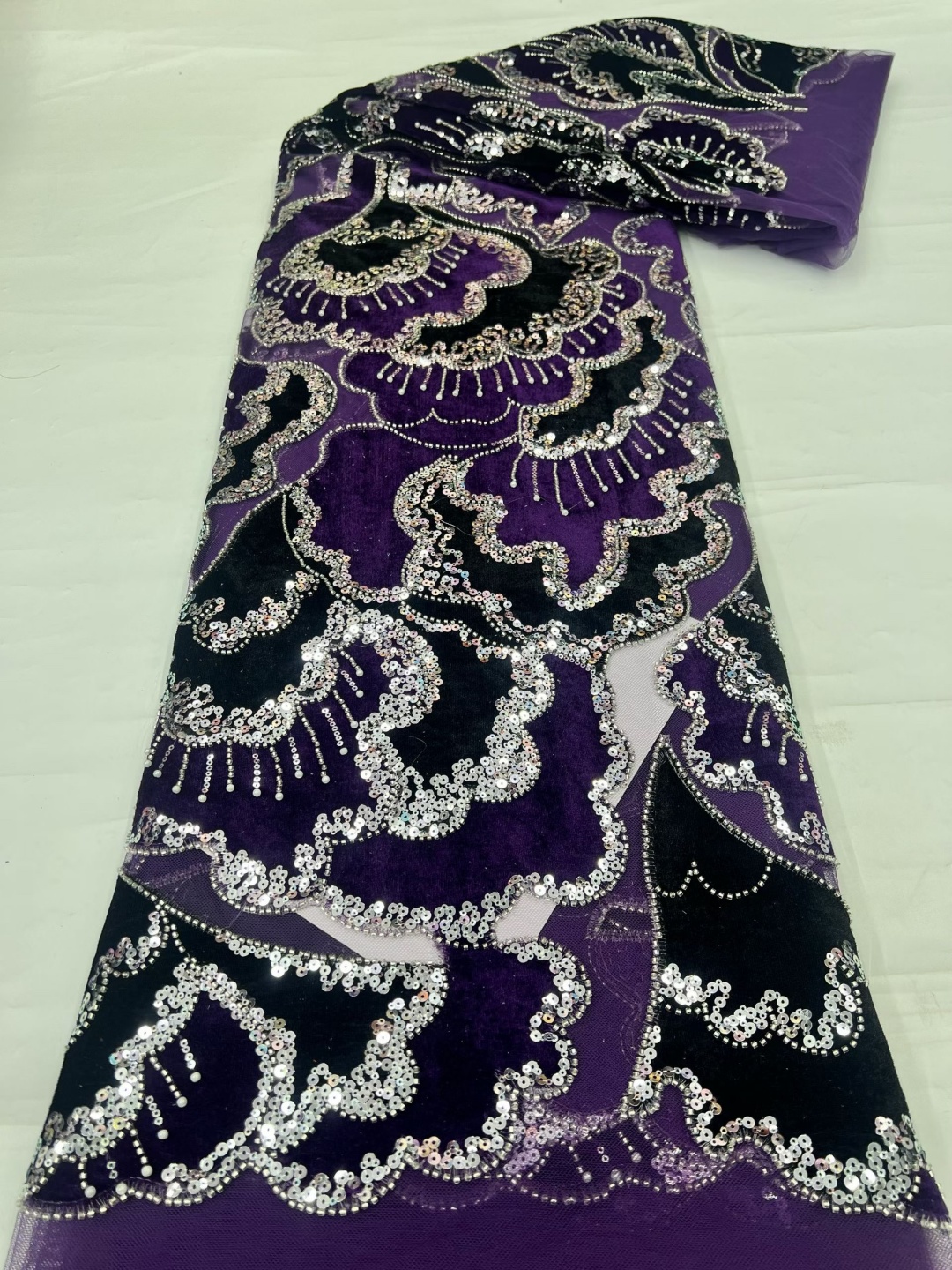 5 Yards Velvet Beaded Embroide - Sewing Velvet Fabric ulasan dan harga