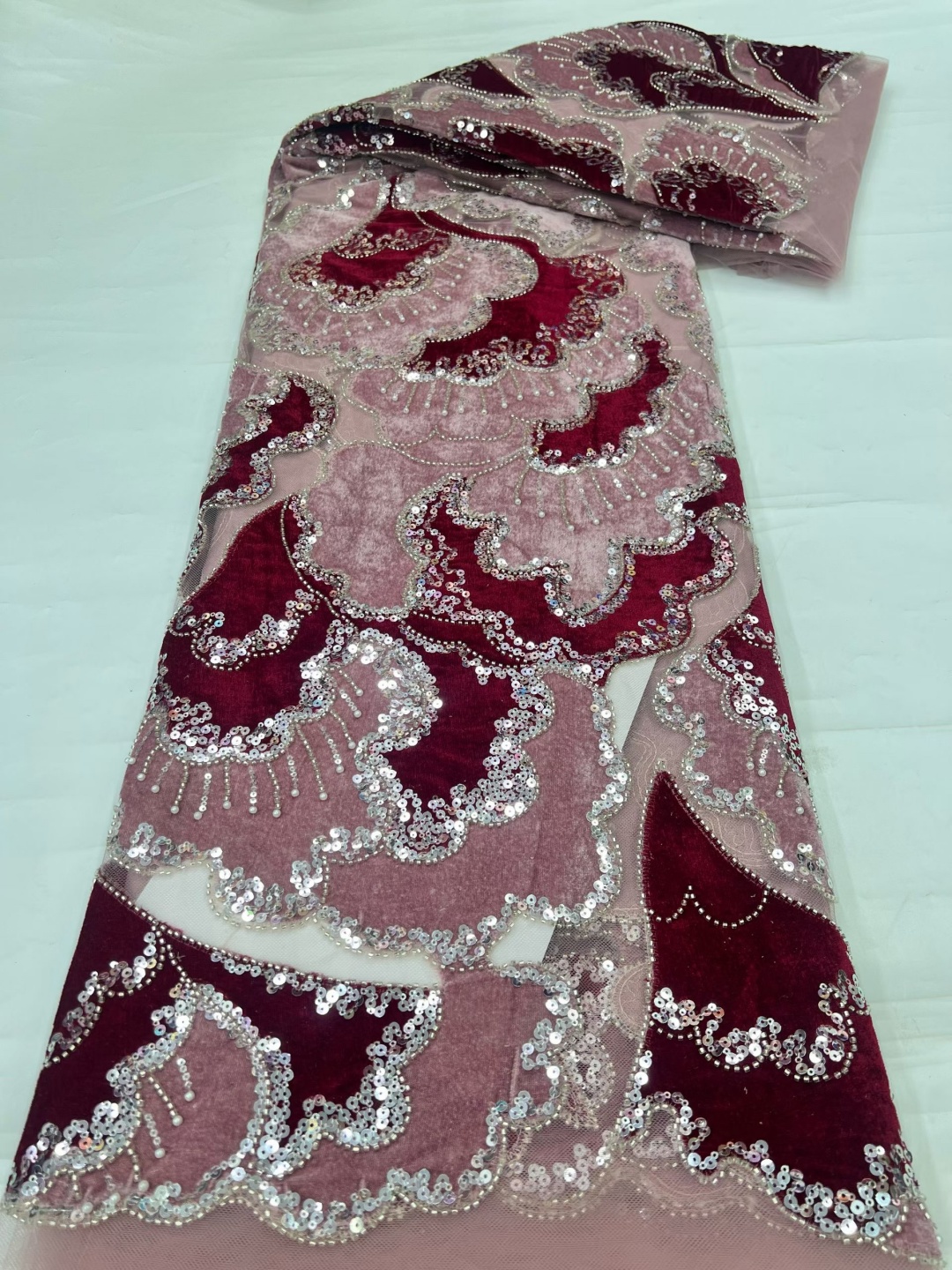 5 Yards Velvet Beaded Embroide - Sewing Velvet Fabric ulasan dan harga