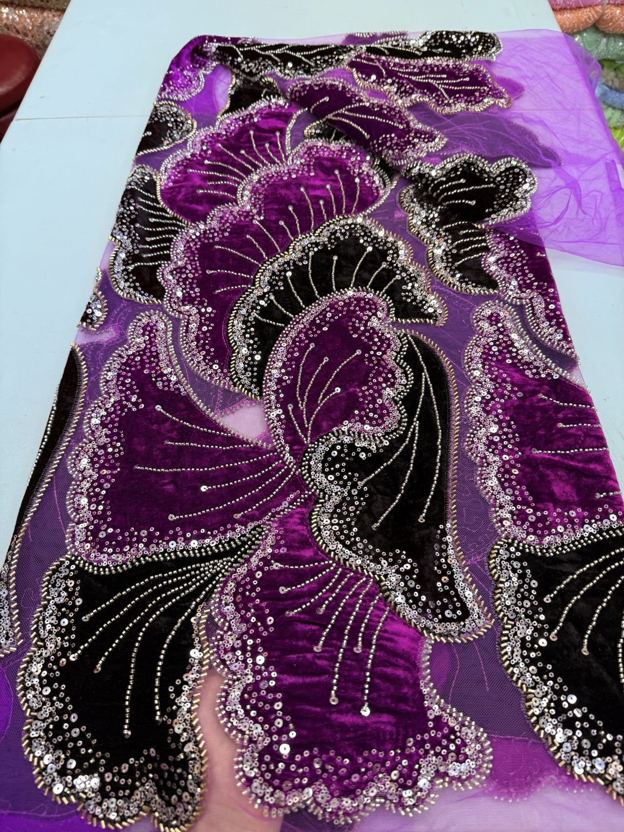 Luxury Sequins Beaded Tulle La - Sewing Velvet Fabric ulasan dan harga