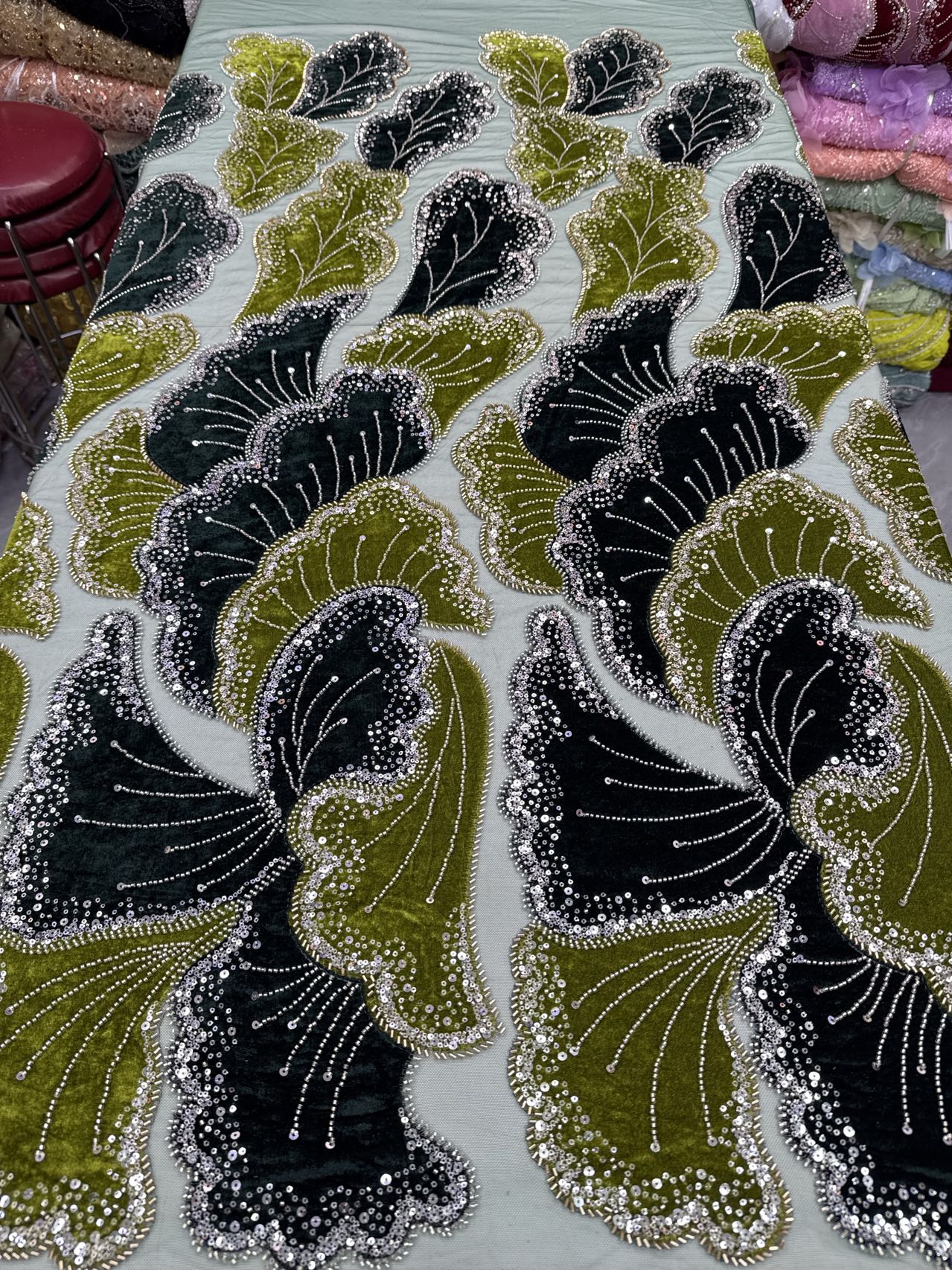 Luxury Sequins Beaded Tulle La - Sewing Velvet Fabric ulasan dan harga