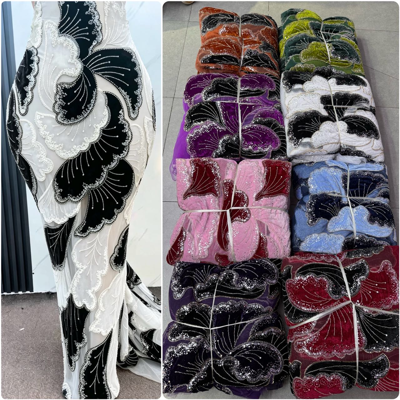 Luxury Sequins Beaded Tulle La - Sewing Velvet Fabric ulasan dan harga