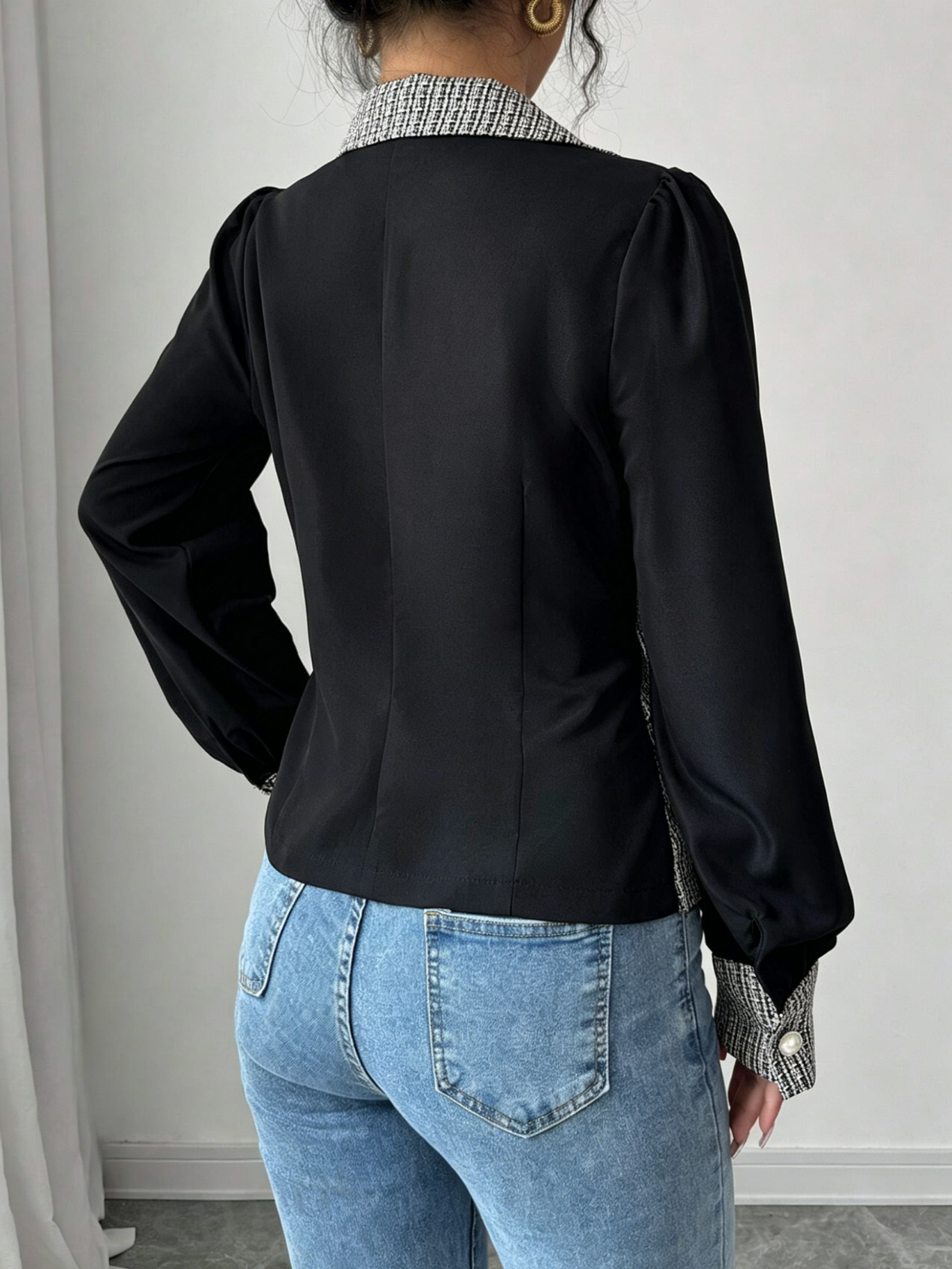 Elegant Tweed Patchwork Blouse - Sewing Tweed ulasan dan harga