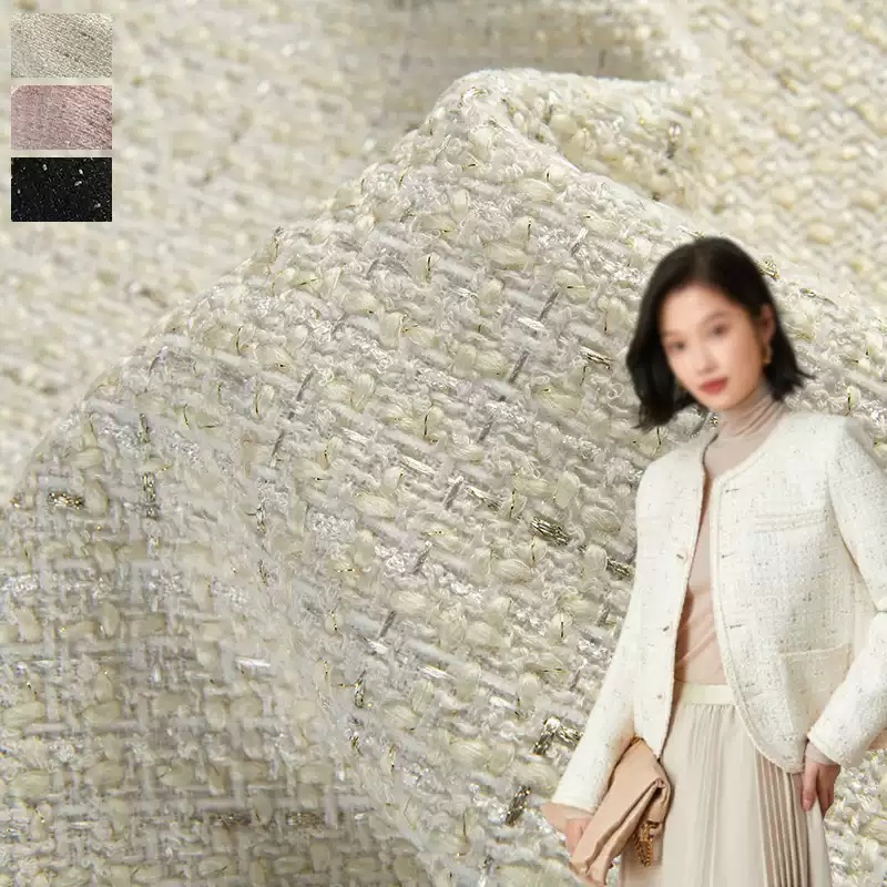 Beige Color and Gold Wire Yarn - Sewing Tweed ulasan dan harga