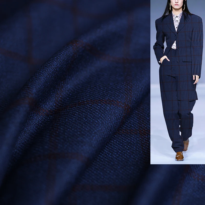 Redraspberry Blue Plaid Worste - Sewing Tweed ulasan dan harga