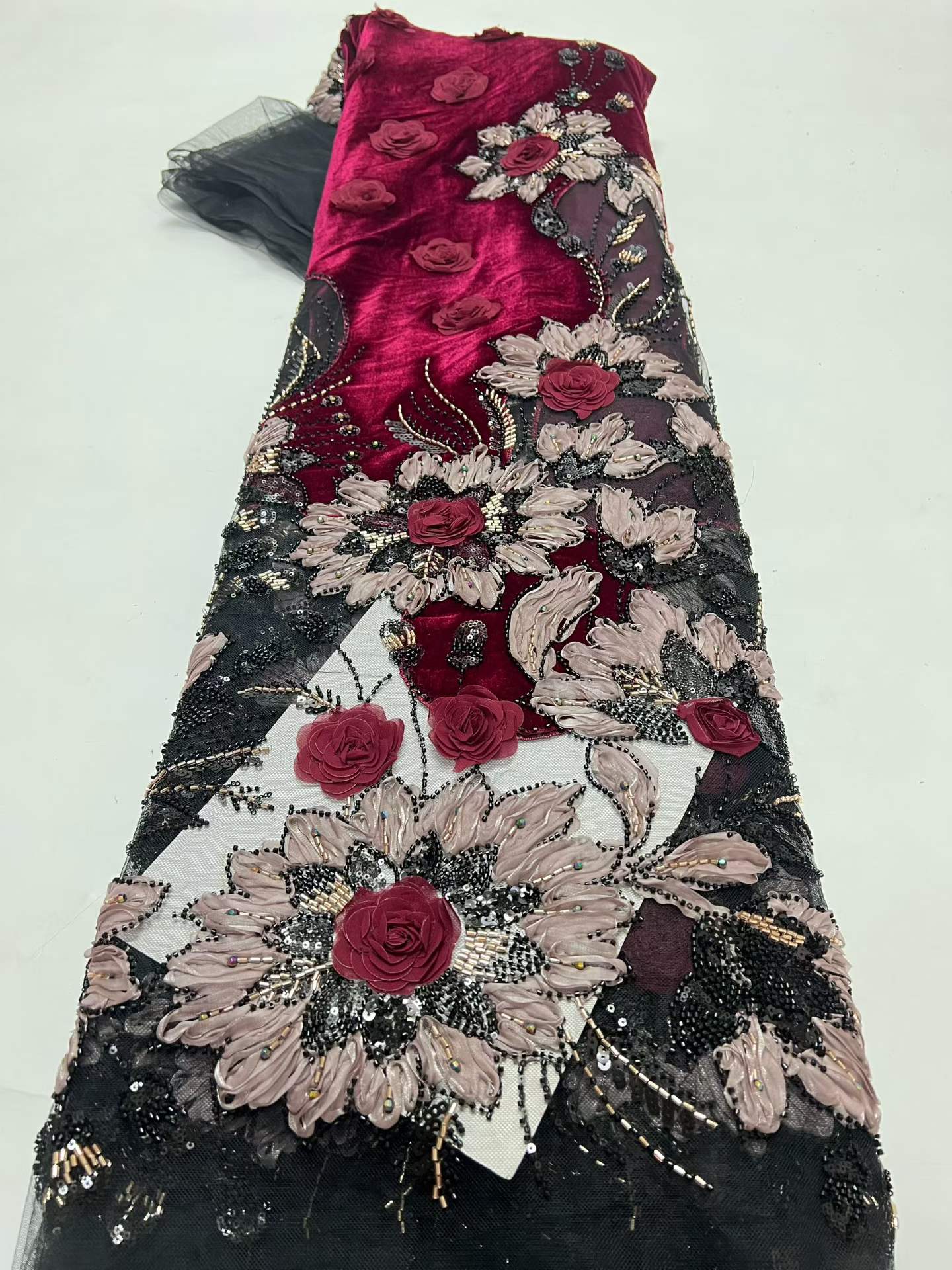 Luxury African Velvet Red Bead - Sewing Velvet Fabric ulasan dan harga
