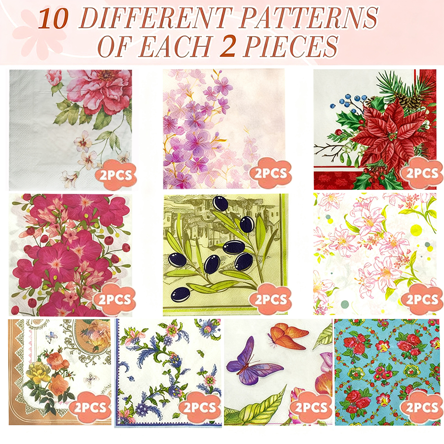 20pcs Assorted Floral Printed  - Pattern Tissue Paper ulasan dan harga