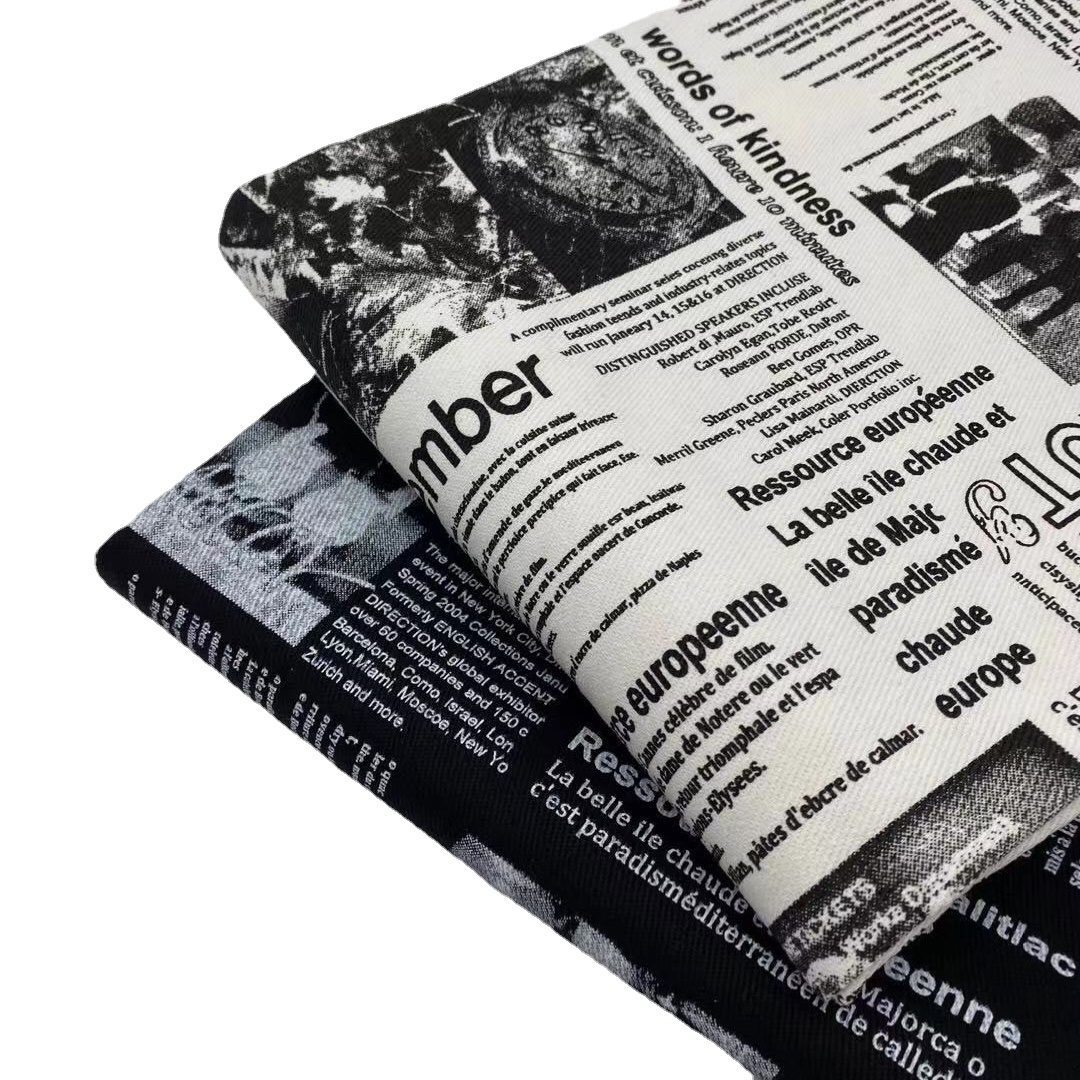Vintage Retro Black White News - Sewing Tweed Fabric ulasan dan harga