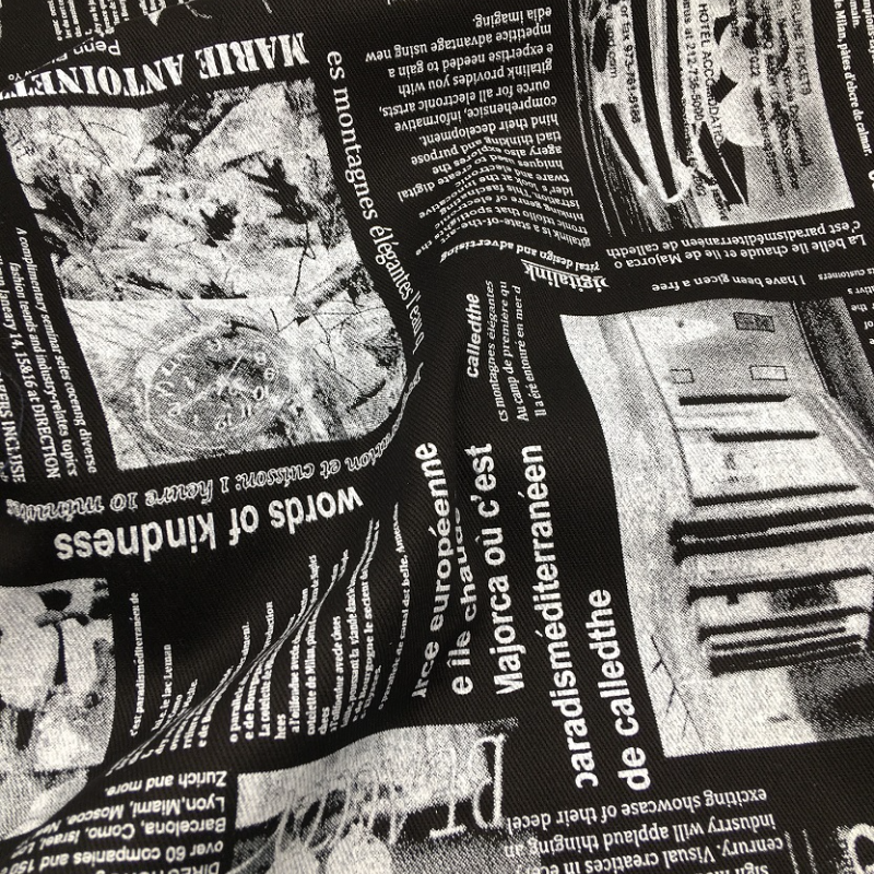 Vintage Retro Black White News - Sewing Tweed Fabric ulasan dan harga