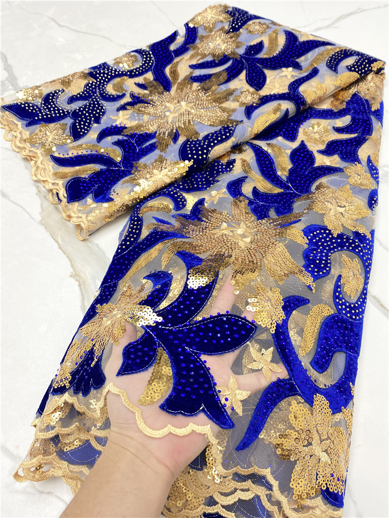 PGC Blue African Velvet Lace F - Sewing Velvet Fabric ulasan dan harga