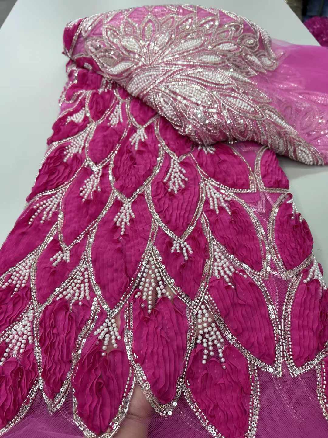 Beaded 3D Lace Fabric Red Lace - Sewing Net ulasan dan harga
