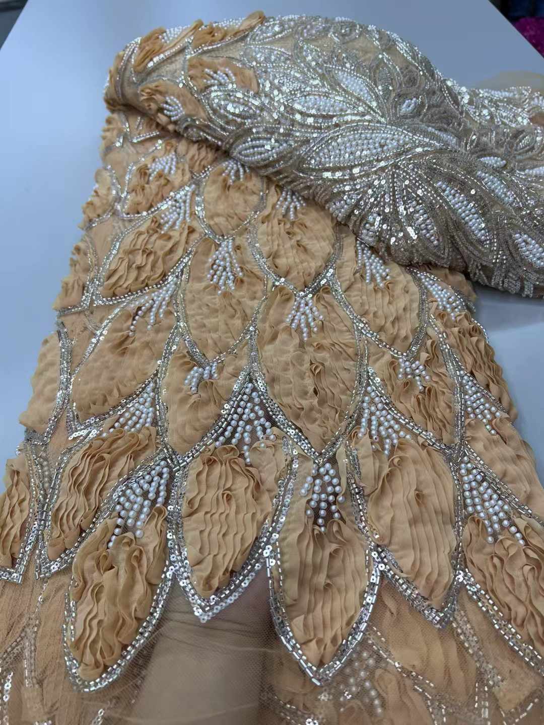 Beaded 3D Lace Fabric Red Lace - Sewing Net ulasan dan harga