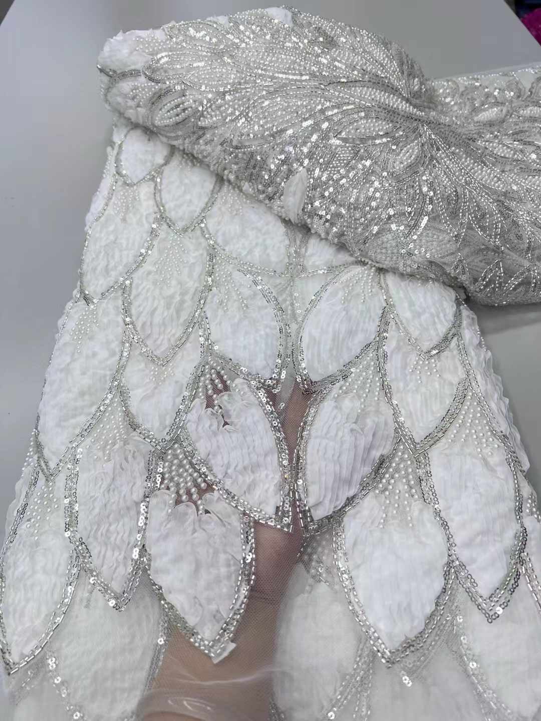 Beaded 3D Lace Fabric Red Lace - Sewing Net ulasan dan harga