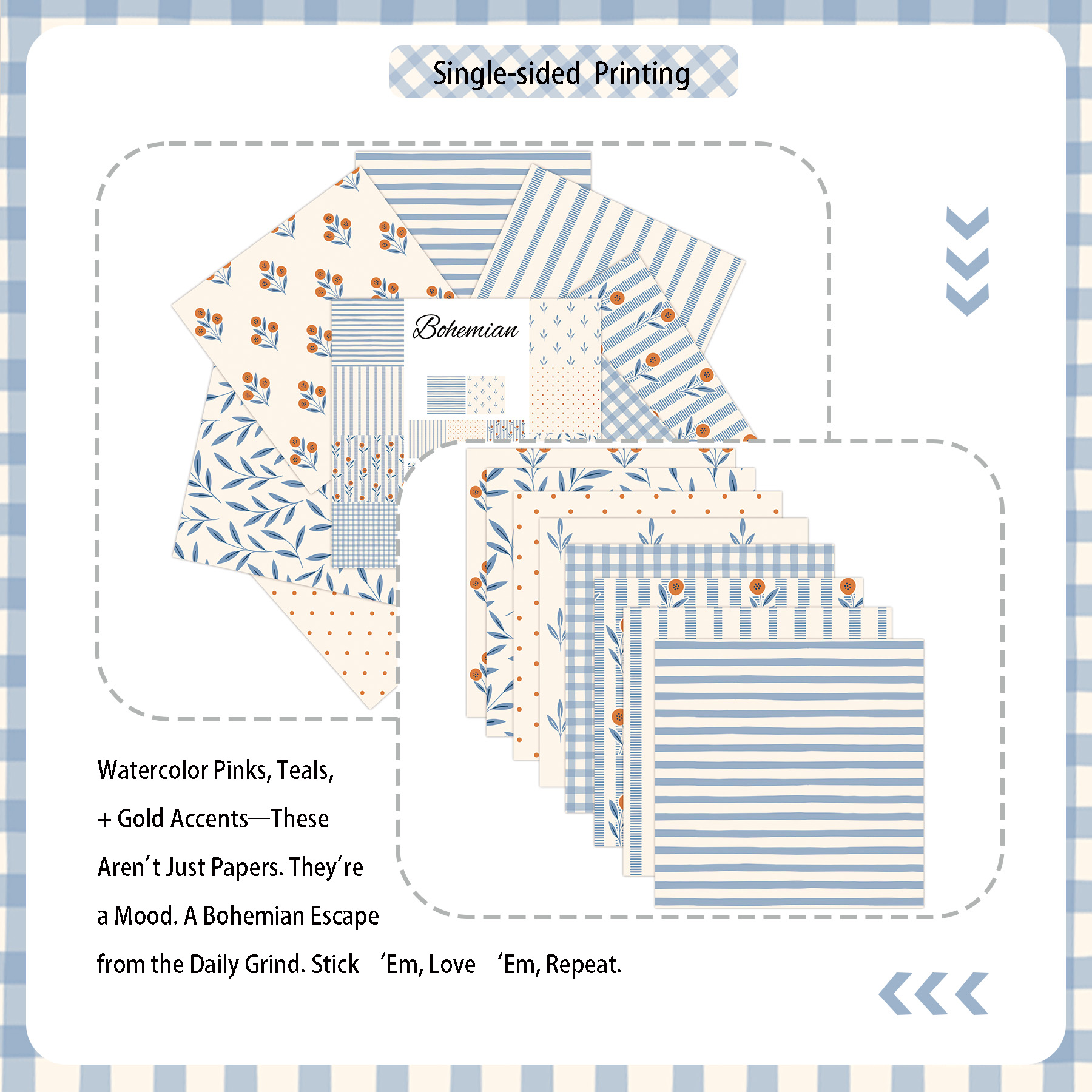 8 Sheets Fresh Plaid Scrapbook - Pattern Tissue Paper ulasan dan harga
